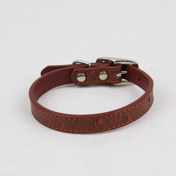 Rustic Brown Ostrich Leather Print Dog Collar - Picture 3 of 3